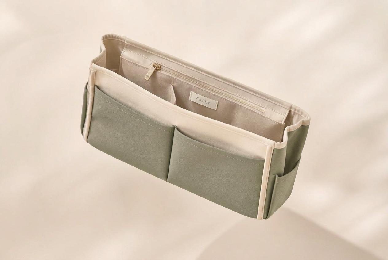 CASEY foldable tote insert floating on a cream background